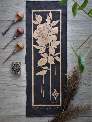 BLEEDING ROSE - handtryckt linoleumsnitt
