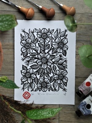 ROSA DUMALIS - nyponros, handtryckt